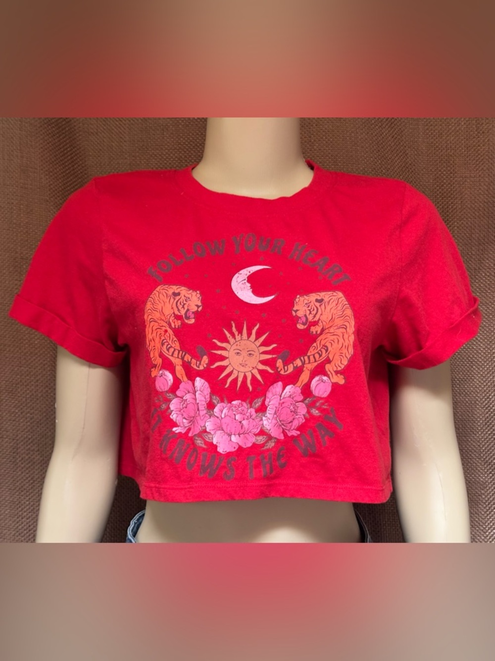 Follow Your Heart Red Graphic Crop Tee